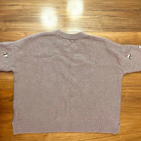 Madewell Sweater Medium Floral Purple Lavender Embroidered Cross Stitch Flowers - Picture 11 of 13